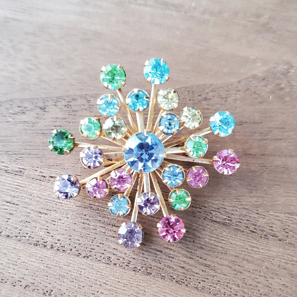 Vintage Starburst Rhinestone Sputnik Brooch